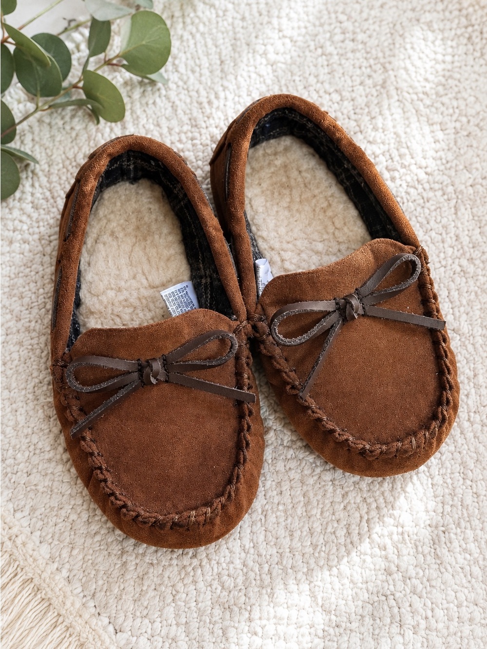 Kids Brown Suede Moccasin Slippers Size 8 Toddler Girls